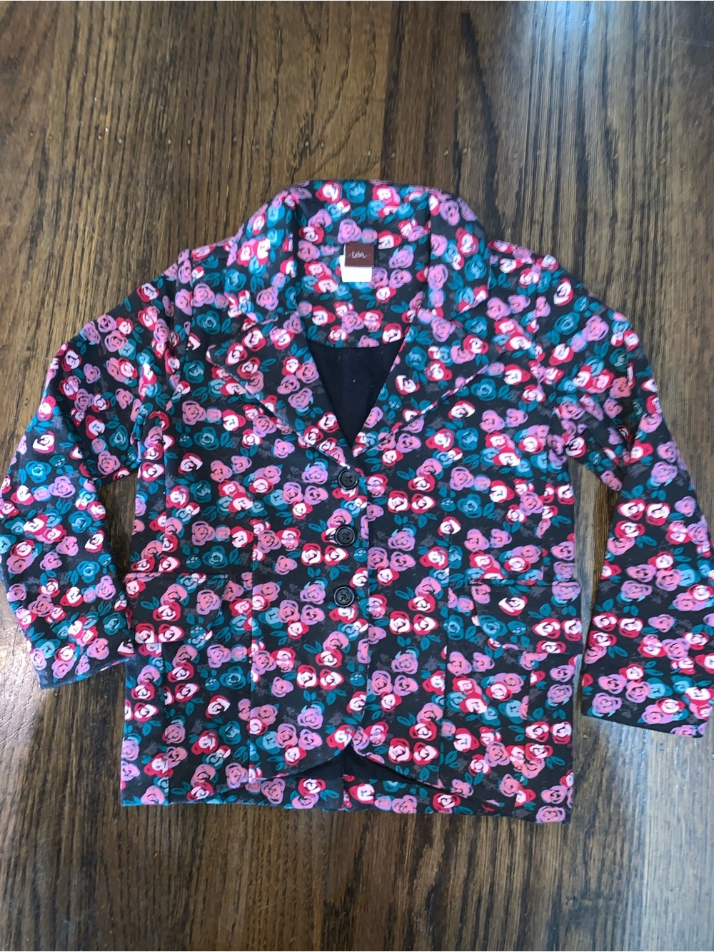 Tea Collection Kids Floral Button-Up Jacket Blazer Cotton Lined 2/3 XS
